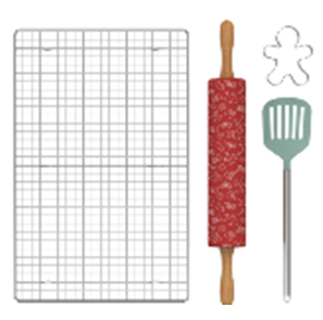 4pc Baking Set with Cooling Rack - Red Gingerbread