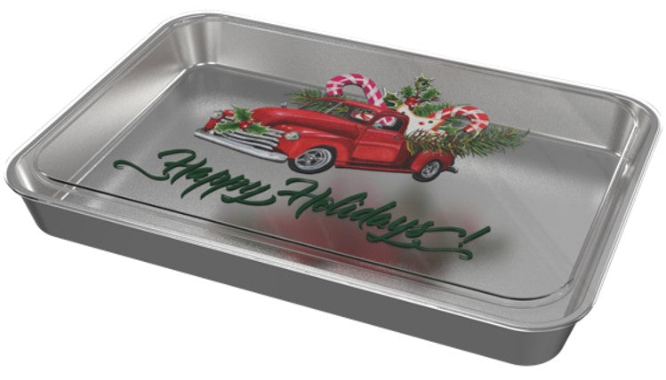 2pc Rectangular Cake Pan Set with Printed Lid - Happy Holidays