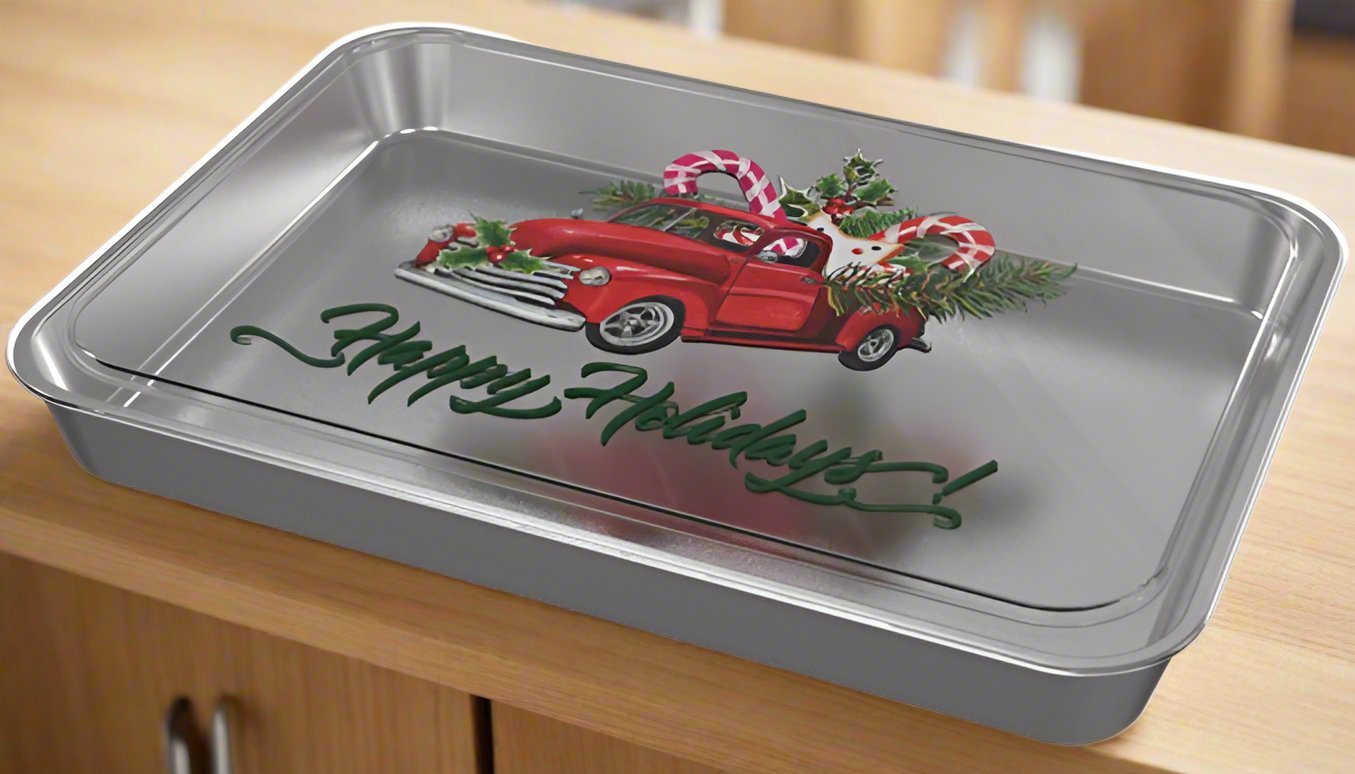 2pc Rectangular Cake Pan Set with Printed Lid - Happy Holidays