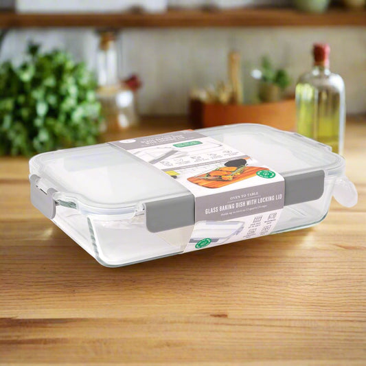 Glass Baking Dish w/ Locking Lid - Flat